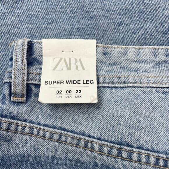 NWT ZARA Low Rise Super Wide Leg Jeans Size 0 Destroyed DIstressing Detail - Picture 10 of 12